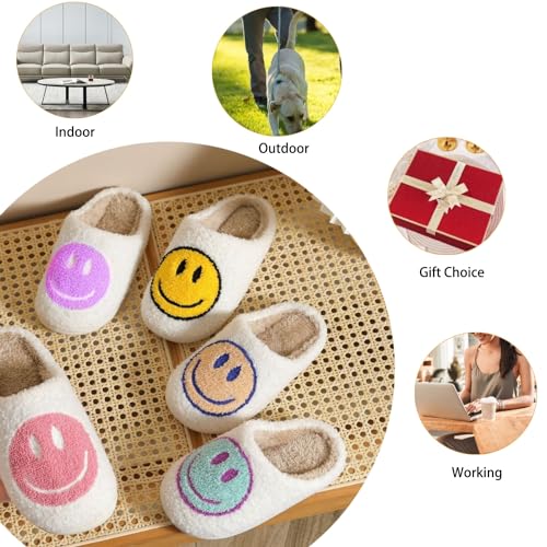 Cute House Slippers for Women Men with Memory Foam Retro Happy Face Cozy Indoor Outdoor Fuzzy Plush Shoes4