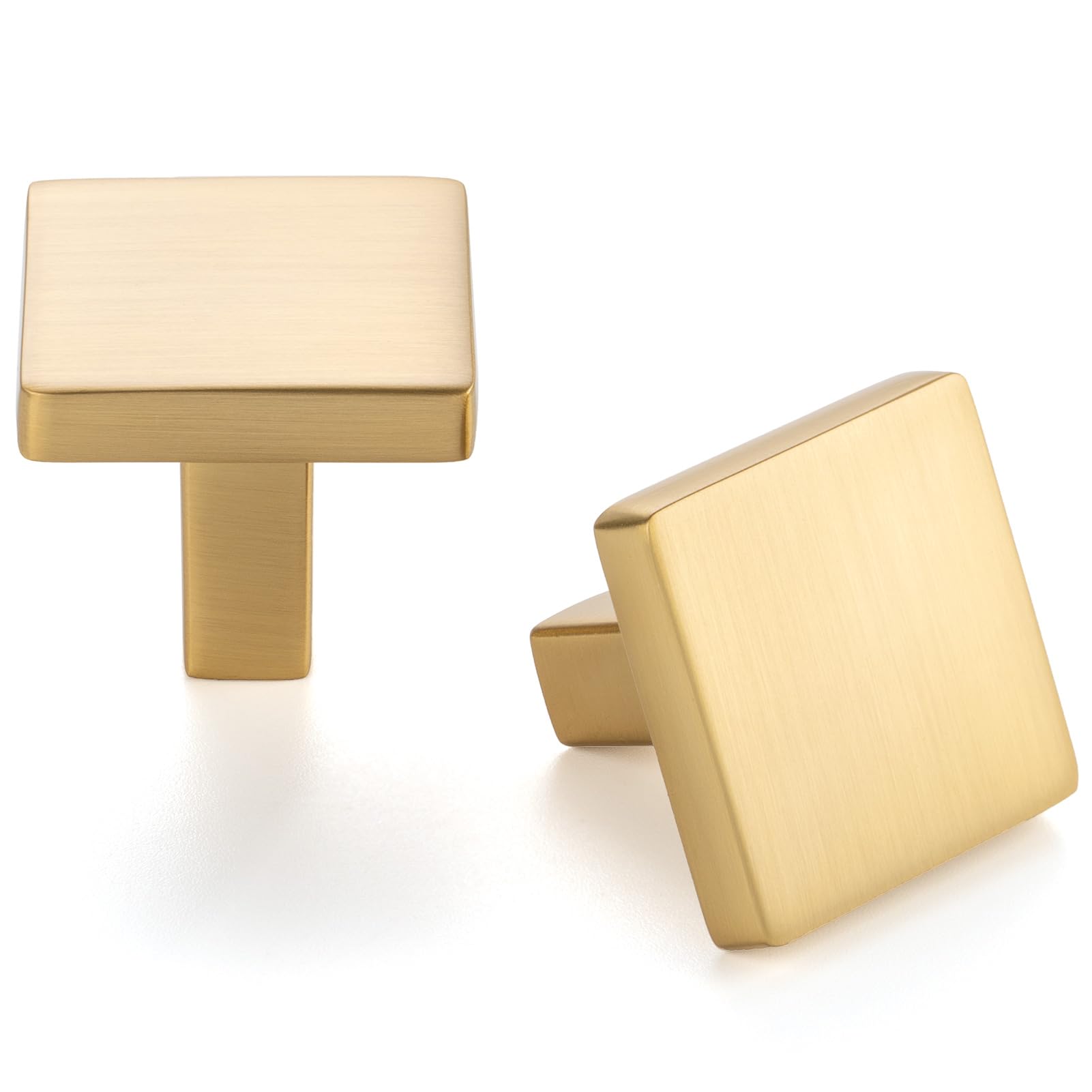 ASKANO 10 Pack 1-1/8 Inch, Square Brushed Gold Cabinet Knobs Gold Drawer Knobs Gold Cabinet Pulls, ZK2401 Solid Kitchen Hardware for Cabinets Drawers