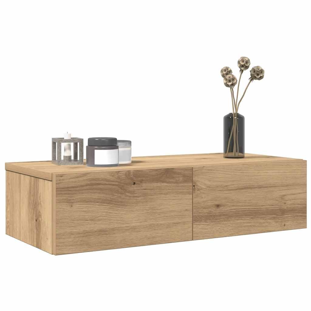 Estante de Pared cajones Madera contrachapada Roble Artesanal, Mobiliario Estanterías Estantes y estanterías, Marrón, 8.2kg