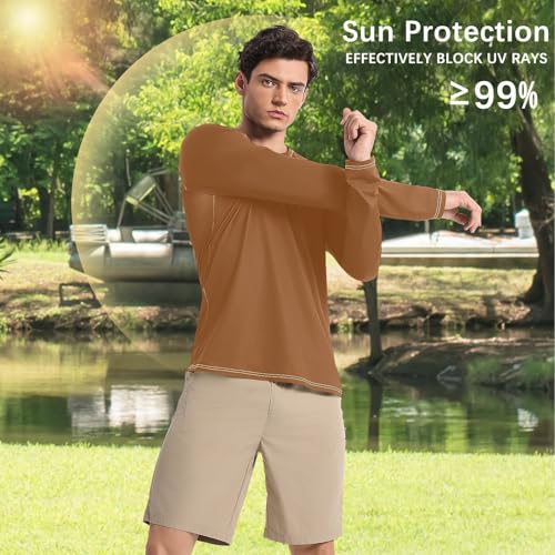 Brown Sun Protection SPF Rash Guard Shirt, Long Sleeve Sun Protections UPF 50+, Lightweight, Quick Drying, Round Neck, for Hiking, Running4