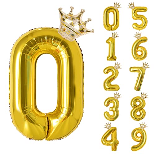 養楽堂 誕生日 バルーン 数字 パーティー 飾り風船 0-9 王冠 デコレーション装飾 32インチ 大きい バルーン 結婚式 記念日 子供 大人兼用 ゴールド0