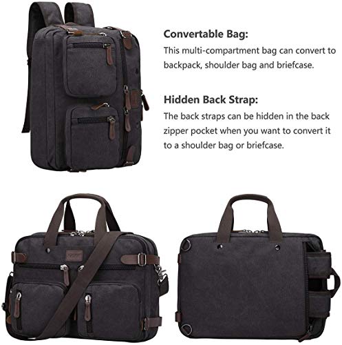 S-ZONE 3-Way Convertible Backpack Messenger Bag 15.6 Inch Laptop Briefcase
