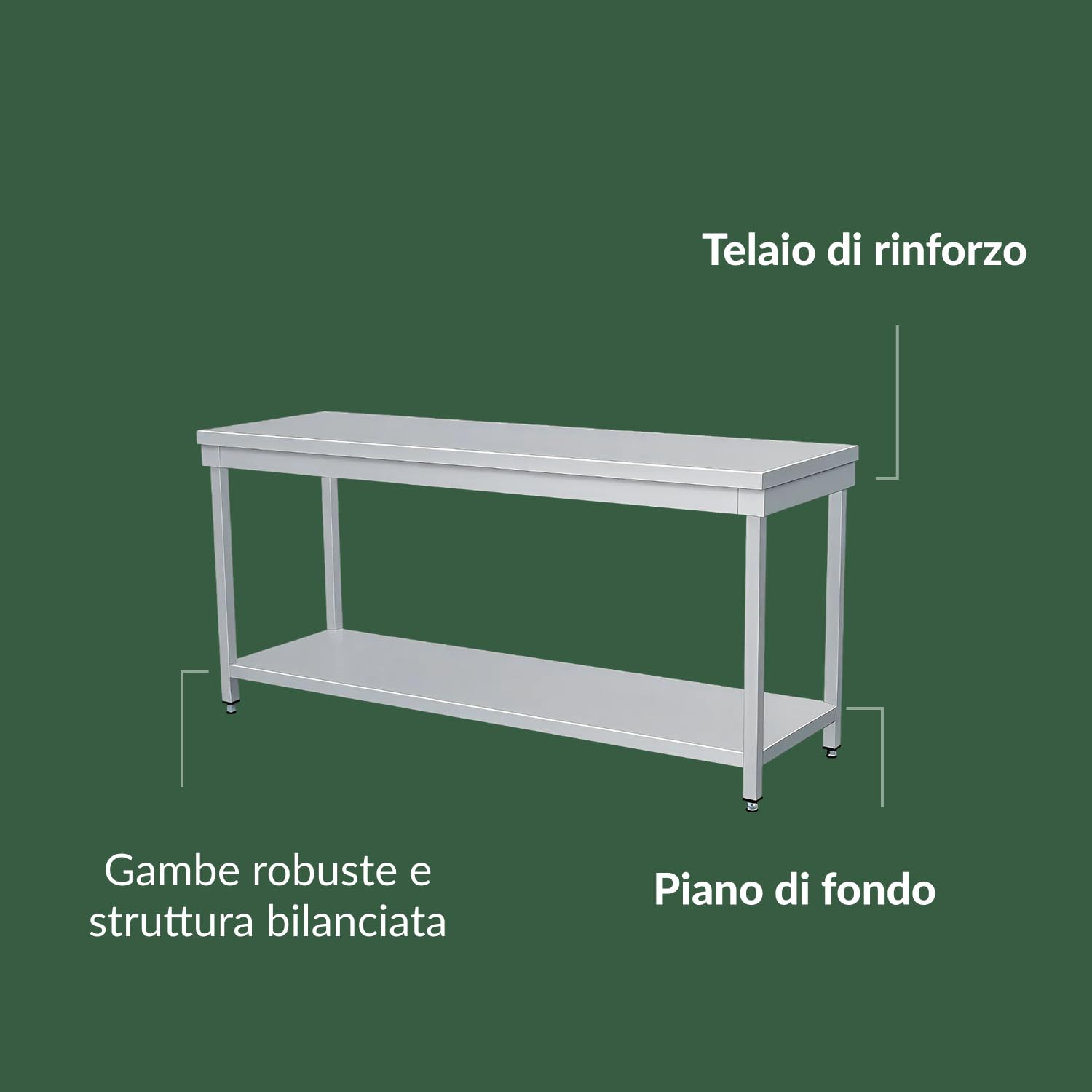 Ristoattrezzature Tavolo in acciaio inox 160x60x85h cm su gambe con piano di fondo VS