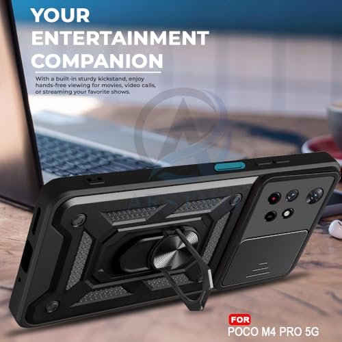 Image of AESTMO Tough Armor Poco M4 Pro 5G / Redmi Note 11T 5G Bumper Back Case Cover | Sliding Camera Shield Cover | 360 Degree Protection Back Case Cover for Poco M4 Pro 5G / Redmi Note 11T 5G (Black)