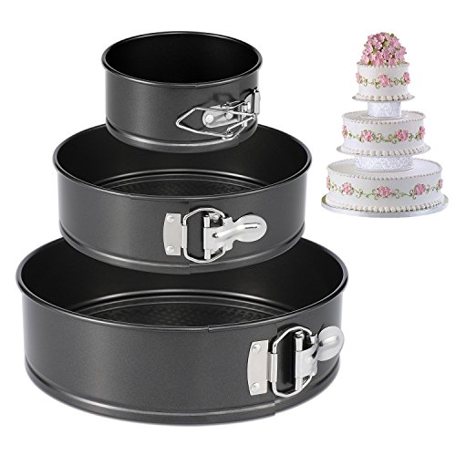 CESHUMD Spring Forma Pan Juego de 3 Antiadherente de Cheesecake Pan, antigoteo Round Cake Pan Set Incluye 3 Unidades 4 "7" 9springform Pan, Icing Espátula y Icing Smothie Potencia