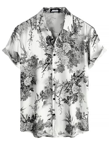 Image of JOTOOK Mens Hawaiian Shirt Short Sleeve Button Down Tropical Shirts Casual Floral Summer Beach Shirt