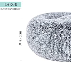   Poohoo-Calming-Faux-Fur-Donut-Cuddler-Dog-BedWashable-Round-Cat-Bed-Pillow-Cuddler-Gradient-Color2330-for-Small-Medium-DogsL-30Grey