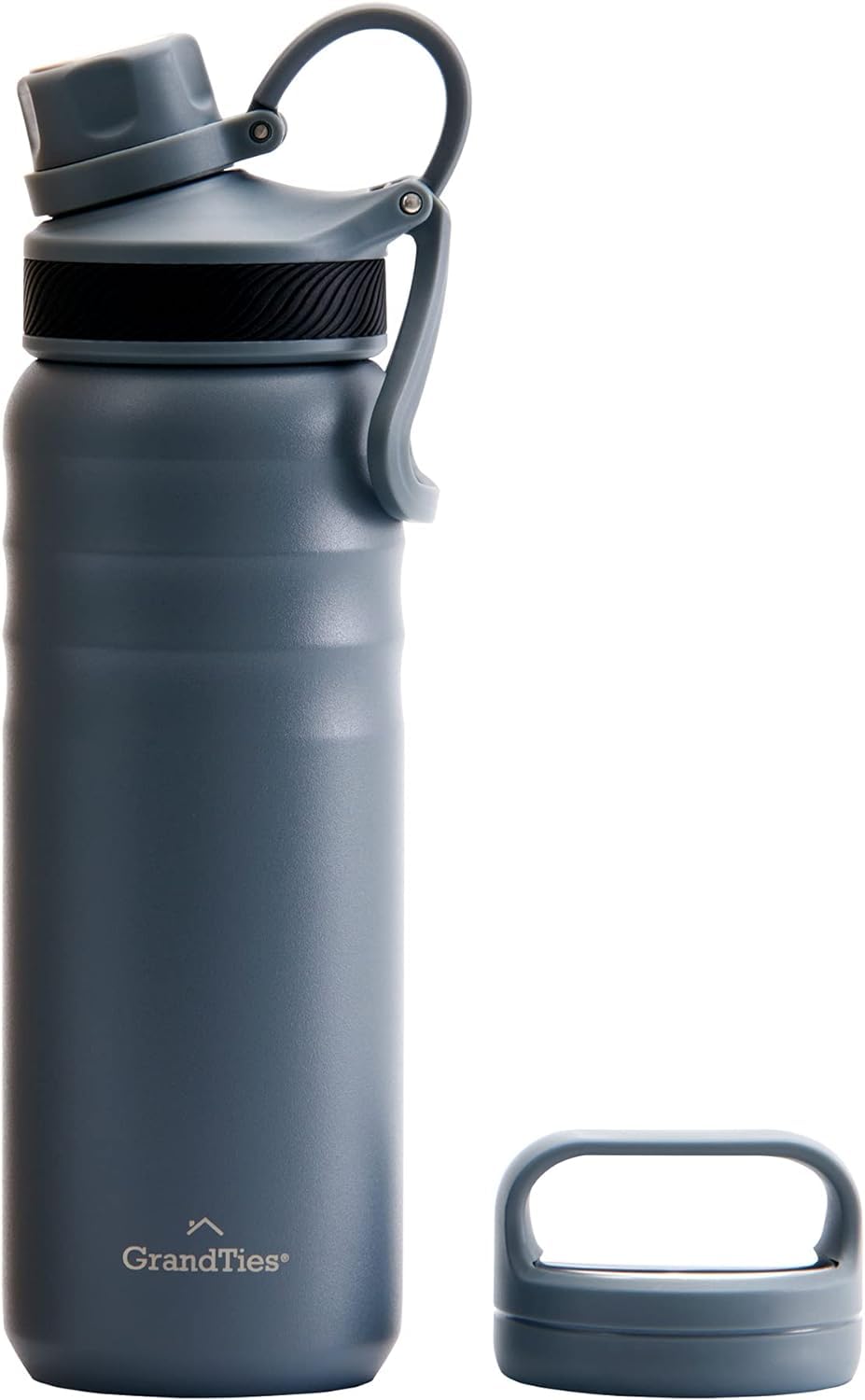 GRANDTIES 2 Lids Sports Stainless Steel Water Bottles – Wide Mouth Vacuum Insulated Reusable Leak Proof BPA-Free Travel Metal Canteen, Thermos Bottles for Men Women Gym (Stone Gray 24 oz)