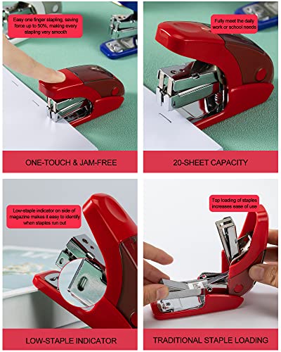 paperpal effortless mini stapler set, 20 sheet capacity, integrated remover & staple storage, holds 1/4" staples, includes 1000 staples, lightweight, office, school & daily use, red paperpal effortless mini stapler set, 20 sheet capacity, integrated remover & staple storage, holds 1/4" staples, includes 1000 staples, lightweight, office, school & daily use, red