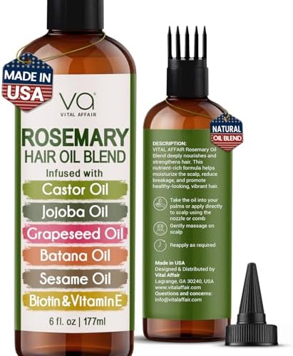 VITAL AFFAIR Blend Of Pure Rosemary Oil For Hair Growth With Castor, Batana, Jojoba Oil-Infused With Biotin & Vitamin E-Blend of Effective Hair Oils for Hair Growth-Strengthening Treatment 6 Fl Oz
