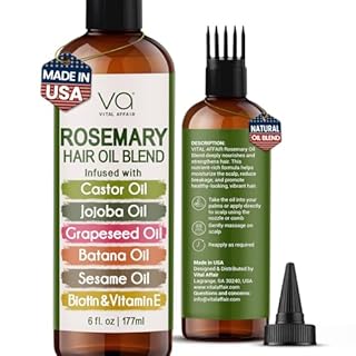 VITAL AFFAIR Blend Of Pure Rosemary Oil For Hair Growth With Castor, Batana, Jojoba Oil-Infused With Biotin & Vitamin E-Blend of Effective Hair Oils for Hair Growth-Strengthening Treatment 6 Fl Oz