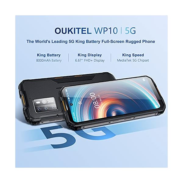 OUKITEL-WP10-5G-Rugged-Smartphone-2021-7nm-2GHz-Dimensity-CPU-8GB-128GB-1Gbps-Android-10-8000mAh-Waterproof-Unlocked-Cell-Phone-667-24001080-FHD-4K-Record-Global-Quad-Cameras-Mobile-Phone OUKITEL WP10 5G Rugged Smartphone, 2021 7nm 2GHz Dimensity CPU 8GB + 128GB 1Gbp/s Android 10 8000mAh Waterproof Unlocked Cell Phone, 6.67’’ 2400 * 1080 FHD+ 4K Record Global Quad Cameras Mobile Phone
