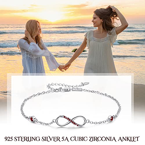 Image of MEDWISE Womens Infinity Anklet Bracelet 925 Sterling Silver Endless Love Symbol Ankle Bracelet Adjustable Plus Size Large Bracelet Gifts for her Mother's Day Gifts
