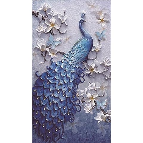 TianMai Hot New DIY 5D Diamond Painting Kits Diamond Embroidery Painting Pasted Paint By Number Kits Stitch Craft Kit Home Decor Wall Sticker - Blue Peacock, 30x48cm Cover