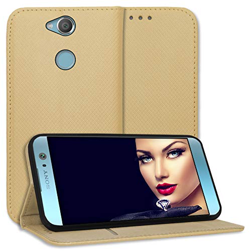 mtb more energy® Funda Bookstyle para Sony Xperia XA2 - XA2 Dual (5.2'') - Oro - Cuero sintético - Carcasa Cubierta Estuche Carátula