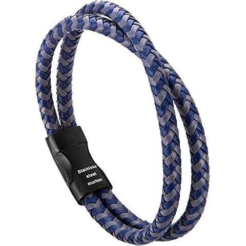 murtoo boys s Bracelet Leather Braided, Brown And Black Leather Bracelet For blue-silver Cover