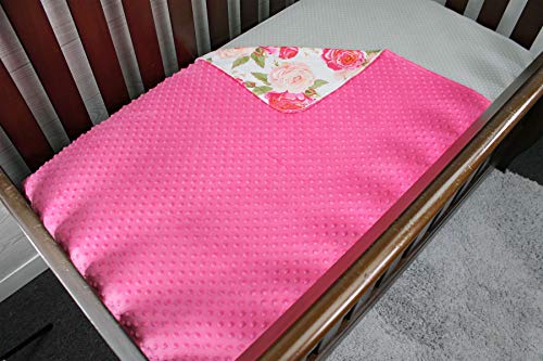 Image of Top Tots Baby Blanket - Hot Pink on White Roses