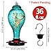 LUJII Hummingbird Feeder, Hand Blown Glass Hummingbird Feeder, Never Fade, 36 Fluid Ounces, 5 Feeding Metal Stations, Much Bigger, Garden Backyard Decorative, Containing Ant Moat (Blue)