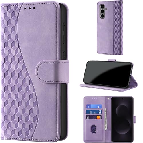 Image of Flip Wallet Case for Samsung Galaxy S25 FE PU Leather Purple | RFID Blocking 3 Card Slots, Built-in Kickstand, Shockproof Protective Flip Phone Cover for Samsung S25 FE