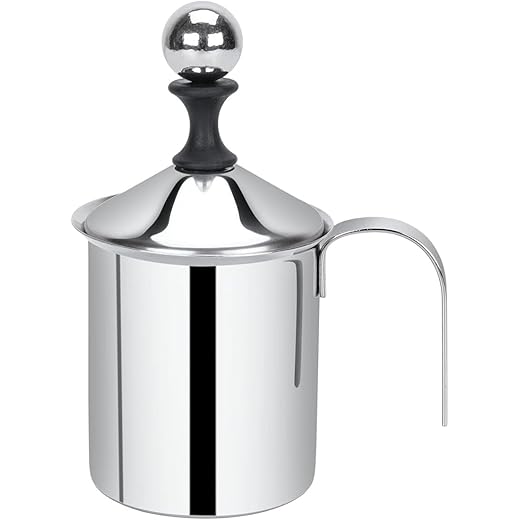 Aashonee Manual Milk Frother for Coffee ? Handheld Cappuccino Foam Maker with Double Froth Pump, Handle & Lid(Stainless Steel)