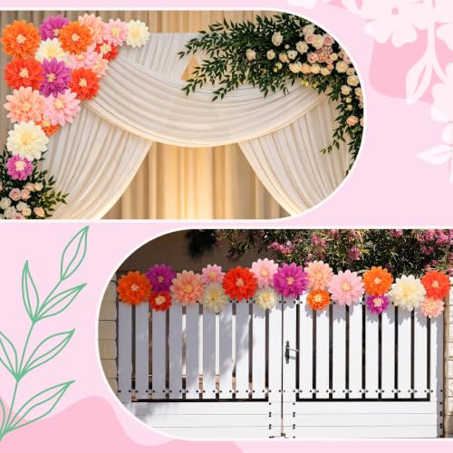 Image of Geyee 18 Pcs Mexican Paper Flowers Colorful Fiesta Tissue Paper Flowers Pom Poms Mexican Carnival for Floral Party Backdrop Wedding Birthday Party Craft (Pink Orange Series,6 inch 8 inch 10 inch)