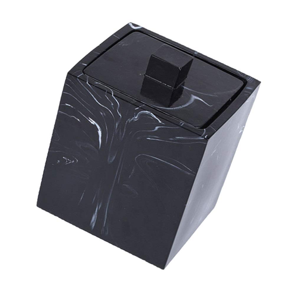 Caja De Hisopos De Algodón De Mármol con Tapa para Hisopos De Algodón De Maquillaje, Tarro De Bastoncillos De Algodón De Maquillaje-Black