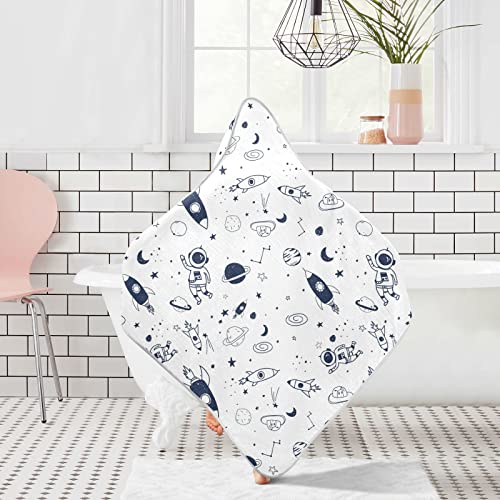 Image of Space Pattern Baby Towel 100% Cotton Hooded Towels 30x30 Inch Ultra Soft and Absorbent Bath Towels for Babies, Perfect for Boys Girls
