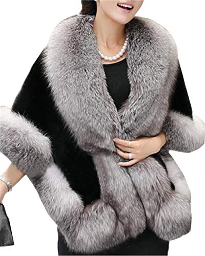 MISSMAOM Mujeres Abrigo de Piel Sintética Capa Chal para Fiesta de Noche Boda Estolas Gris Negro