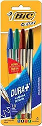 BIC, Caneta Esferográfica Escrita Média, Cristal Dura+, 4 Cores