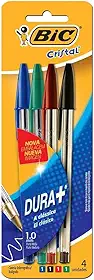 BIC, Caneta Esferográfica Escrita Média, Cristal Dura+, 4 Cores