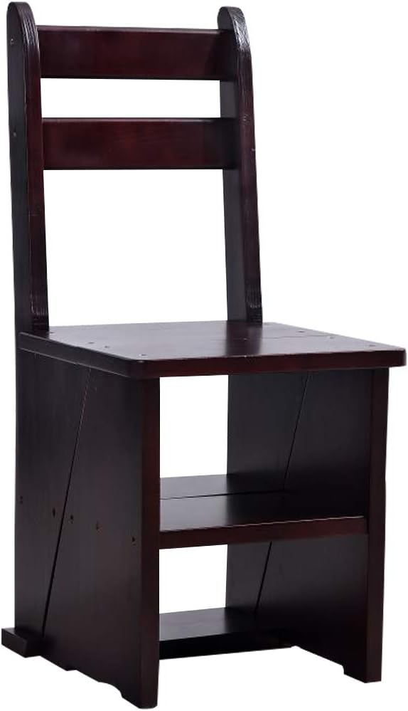 Moveable 4 Steps Ladder Kitchen High Stool Bench Solid Wood Multifunction Staircase Chairs for Adults Folding Flower Rack Storage Shelf,2 Color Optional