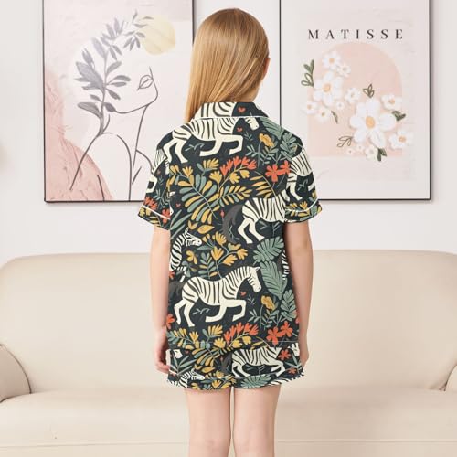 ALAZA Zebra Flower Leaves Retro Pajamas Satin Pajama Set Short Sleeve Button Down Sleepwear4
