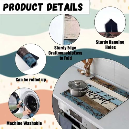 Image of Grateful Stove Top Cover for Electric Stove, Imitation Wood Pattern Range Covers, Blue White Funny Range Top Mats, Glass Cooktop Covers 28x20 inch, Vintage Cooktop Cover for Kitchen Home Decor