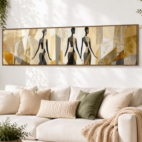 Image of Large Canvas Painting Panel Framed Wall Painting Minimalis African Woman Framed Luxury Paintings for Home Decoration, Living room, Bedroom and Office Decor - Beige, 13x47 Inch