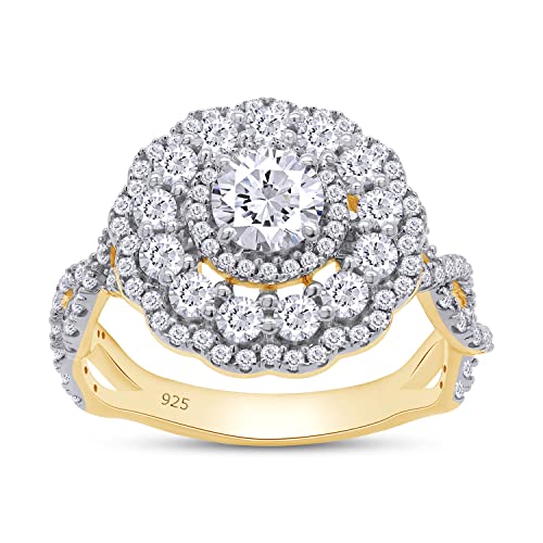 SAVEARTH DIAMONDS 1 1/4 CT Center 5MM Round Cut Lab Created Moissanite Diamond Flower Halo Split Shank Engagement Ring for Women In 14K Gold Over Sterling Silver(VVS1 Clarity, 1.25 Cttw)2