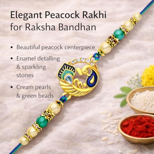 Image of Riddhika Ventures Glorious Gold Plated Auspicious Diamond Ring Rakhi with Roli Chawal and Greeting Card
