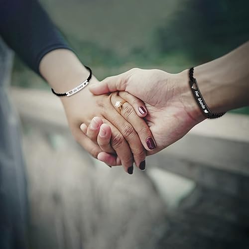 Miniatura 2 de 1 par de pulseras trenzadas Hademade para parejas, pulseras para hombres y mujeres grabadas con "I Love You 3000, God Gave Me You, His Crazy Her
