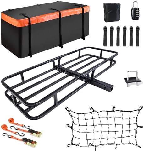 Hitch Mount Cargo Carrier Basket 53"*19"*5"+Waterproof Bag 9 Cubi...