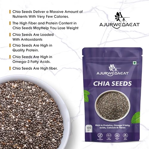 Image of AJURWEDAEAT Chia Seeds I Seeds for Eating | Seeds for Weight Management | Rich in Calcium, Protein & Fibre (100 GM)