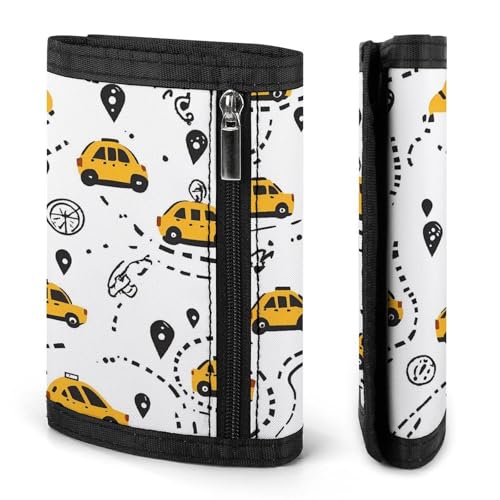 Yellow Taxi Black Route Trifold Wallets for Men Women Ultra Thin Card Holder Purse with Zip Coin Pocket3
