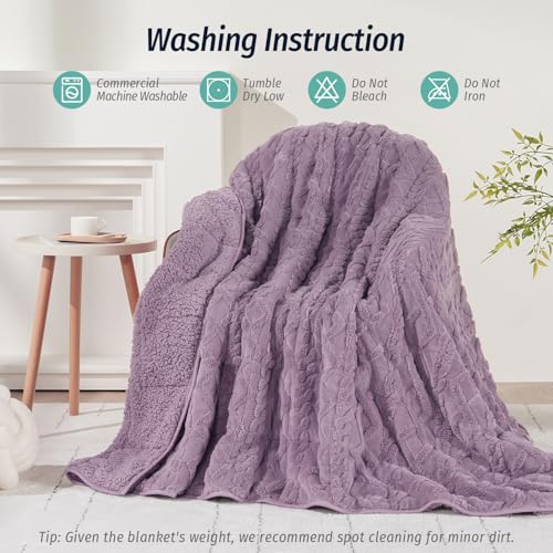 Wemore Weighted Blanket for Adults Twin Size 15 lbs, Dual Sided Soft Fuzzy Jacquard Sherpa Weighted Blankets for Sleeping, Cozy Fluffy Knitted Heavy Blanket for Couch Bed, Purple, 48 x 72 inches