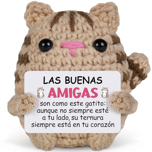 Regalo Amiga, Amigurumi Gato Tejido a Mano - Muñeco de Ganchillo con Mensaje de Amistad 'Siempre Contigo' - Regalo Amiga Cumpleaños, Regalo para Mejor Amiga, Peluche Decorativo para el Hogar o el Sofá