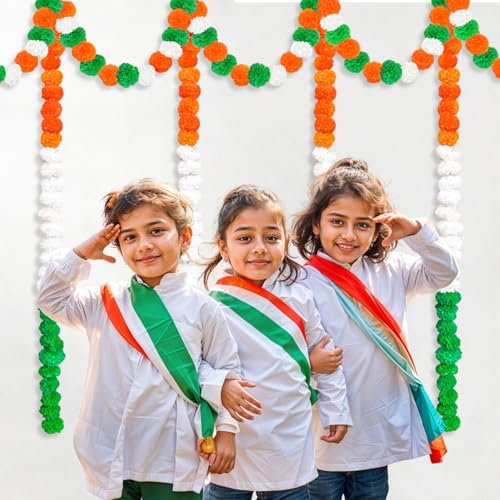 Image of Party Propz Republic Day Decoration Items - 5 Pcs Tricolour Garland for Decorations, 26 January Decoration Items, Tricolour Hanging Decorations for Republic Day, Tricolor Frill