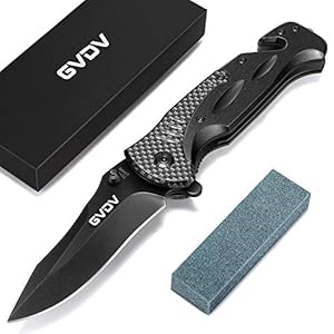 GVDV Utility Pocket Knife with 7Cr17 Stainless Steel – Folding Knife for EDC Outdoor Camping Hunting, Seatbelt Cutter, Glass Breaker for Emergencies, Black