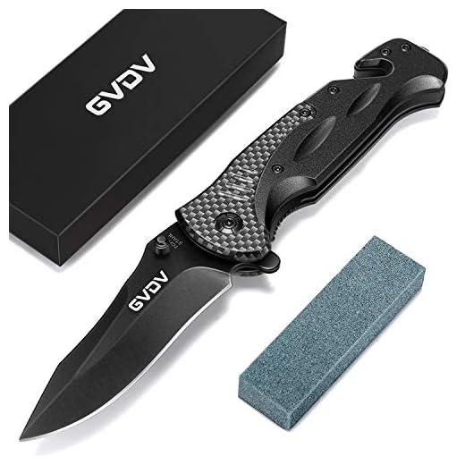 GVDV Pocket Folding Tactical Knife - Utility Knife for EDC Outdoor Camping Hunting, with 7Cr17 Steel Blade, Sharpener, Liner-Lock, Clip, Seatbelt Cutter, Glass Breaker for Emergencies
