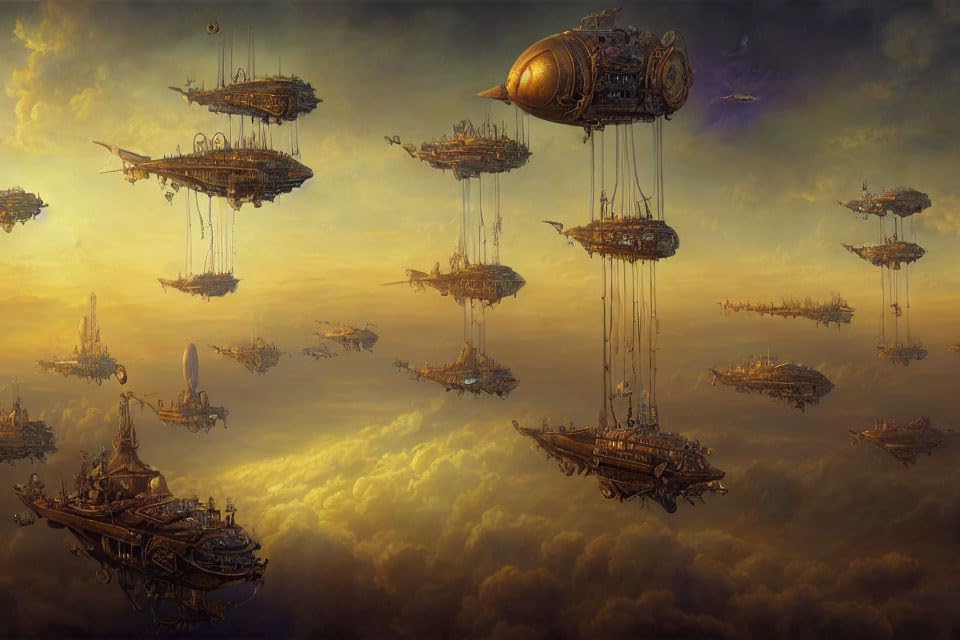 Poster mural sur toile dirigeables Steampunk Meechi 50x70 cm sans cadre pour salon