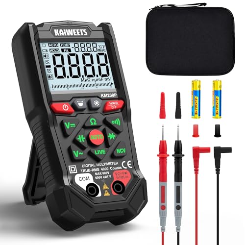 KAIWEETS Digital-Multimeter mit Tastenbedienung, 4000-Zähler, Automatische Bereichswahl (Auto-Ranging), TRMS, NCV-Funktion und Live-Wire-Test, Misst AC/DC-Spannung, Widerstand,Durchgang, Kapazität