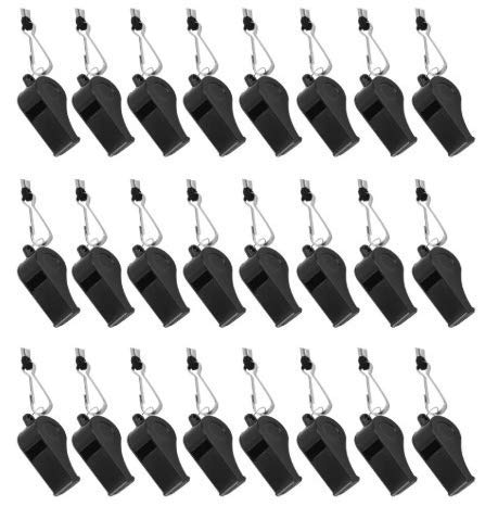 Silbatos plásticos negros con cordón set de 24 miniatura 1