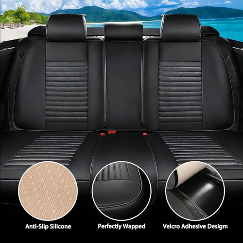 Image of Car Seat Covers Fit for VW CC 2009-2017 | Full Coverage Faux Leather Seat Protector Waterproof Airbag Compatible and All-Weather Automotive Seat Covers