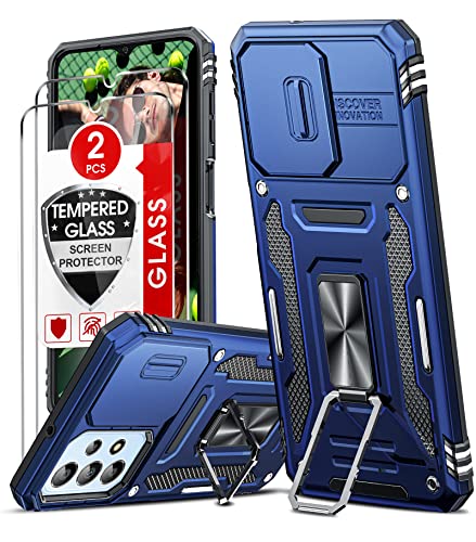 LeYi Coque pour Samsung A23 5G/4G Protection Caméra et Anneau Support avec Lentille Coulissante Couverture, Étui de PC Dur et TPU Silicone Cover Antichoc Housse Case pour Samsung Galaxy A23 Bleu